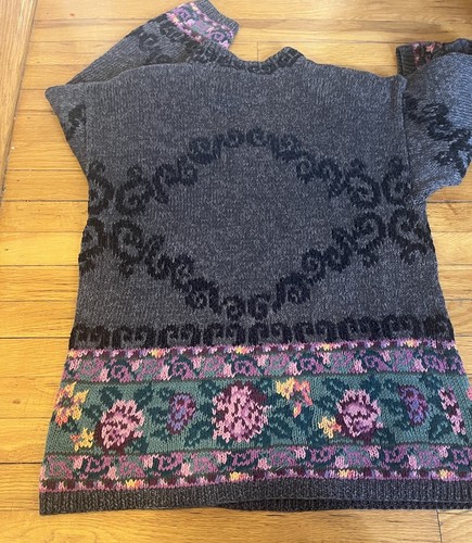 VTG 90s Express Compagnie Internationale Floral Tunic Sweater Handknit Sz S - Picture 3 of 13