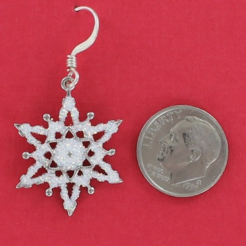 SNOWFLAKE EARRINGS Sparkling Glitter Wires Drop Dangles Winter Christmas Holiday - Picture 3 of 4