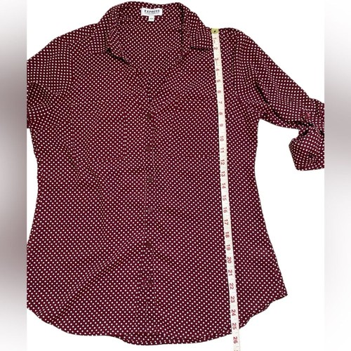 EXPRESS Burgundy & White Polka Dot Adjustable Sleeve Portofino Button Down - Picture 4 of 9