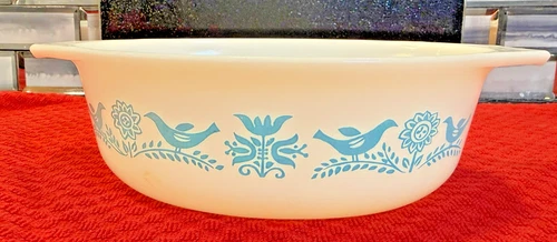Vintage Pyrex Blue Bird Bluebird Bird Song Turquoise Oval Casserole USA