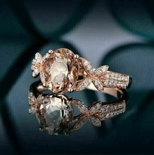 2.30Ct Oval Cut Lab Created Morganite Women's Wedding Ring 14K Rose Gold Plated - Picture 3 of 5