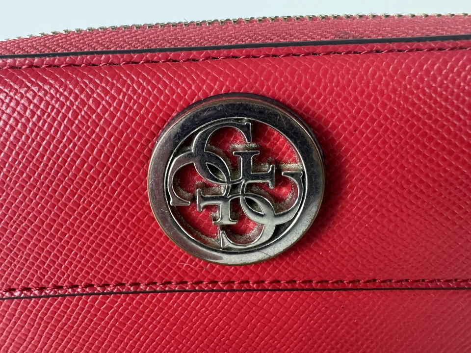 VTG Guess Wallet Womens Red Zip Around Wristlet Leather Logo Clutch Purse Bag - Image 2 of 4