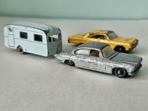 Vintage Matchbox Mk 10 Jaguar, Berkeley Caravan, Impala Taxi, made in England