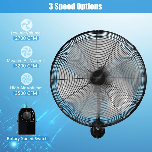 2PCS 20" Wall Mount Fan w/ 3-Speed Options 85° Oscillation 30° Tilt 6 FT Cord - Picture 5 of 11