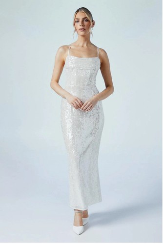 COAST white sequin cowl neck bridal wedding reception corset maxi dress UK 10 - Picture 1 of 3
