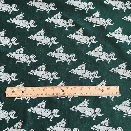 1.5 YD 1970s Novelty Double Knit Polyester Fabric Green Horses - Picture 1 of 5