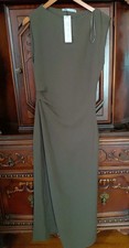 Zara Flowing Asymmetrical Midi Dress Olive Green Drapped Classic Pleated S 89