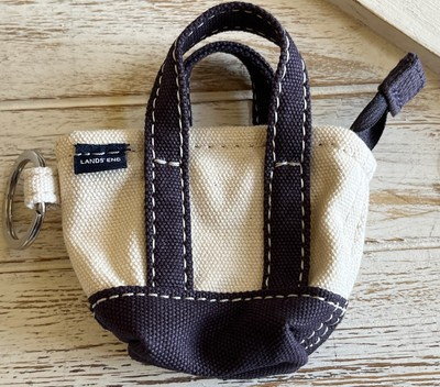 #ad #ad Vintage Lands End Mini Boat Tote Canvas Bag Key Chain Navy Cream Coin Purse