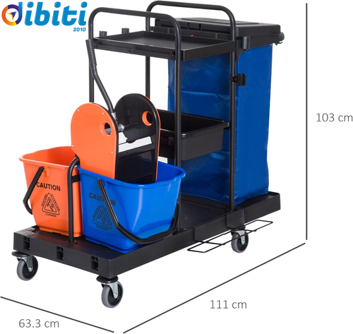 Carrello Pulizie Professionale a 3 Ripiani Con Sacco per Immondizia, Ganci per S - Foto 7 di 13