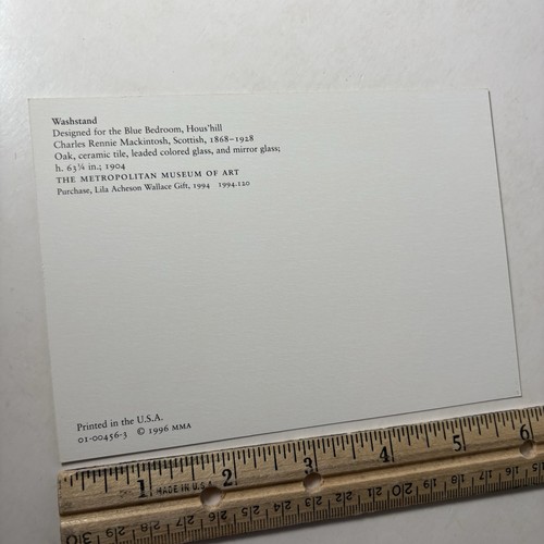 Charles Rennie Mackintosh Lavabo Postal Museo Metropolitano Arte 1996 Sin Usar - Imagen 2 de 2