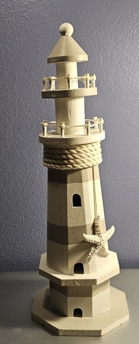 Leuchtturm aus Holz Handarbeit Stranddeko - Bild 7 von 7