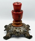 Antique Victorian Flower Frog Wooden Scarab Cast Iron Wood Rare