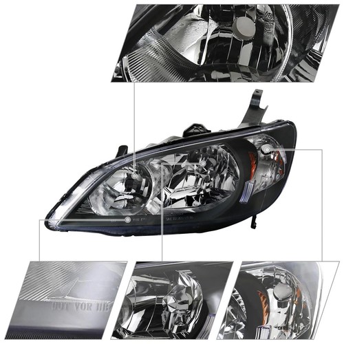 Par de faros negros para Honda Civic 2004-2005 2/4 puertas izquierda+derecha - Imagen 4 de 6