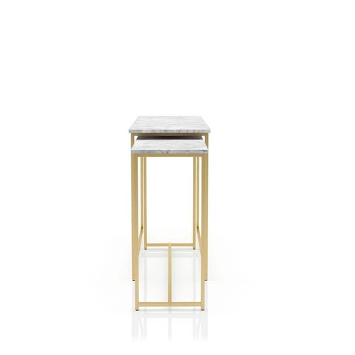 Furniture of America Auror 47.25 in. Gold Coating and White Rectangle Faux Table - Picture 2 of 6