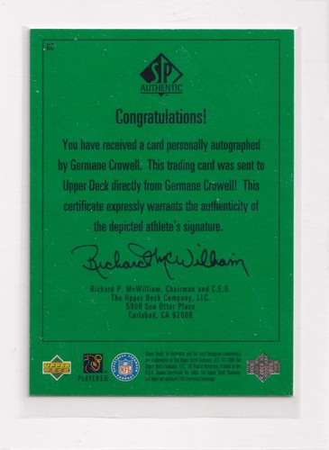 1998 SP Authentic Player's Ink AUTOGRAPHED # GC Germane Crowell Nice Card - Picture 2 of 2