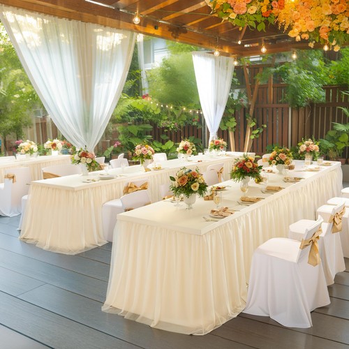 Champagne Tablecloth for 6 Foot Rectangle Tables, Tulle Table Skirt for Recta... - Bild 2 von 7