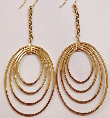 New Solid 14K Gold 3 1/4" Large Oval Drop Dangle Earrings Made In Italy - Picture 5 of 15