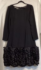 Vintage Victor Costa Ltd. Black Ruffle Hem Cocktail Dress 14 Long Sleeve