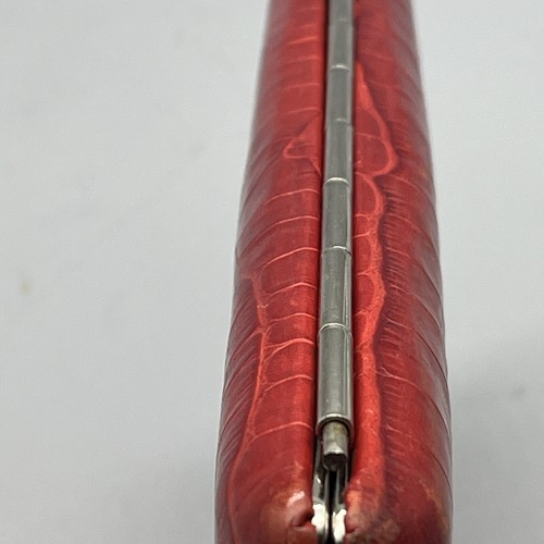 Vtg. Abas Red Crocodile Embossed Full Metal Silver Frame Leather Clutch Wallet - Picture 24 of 24