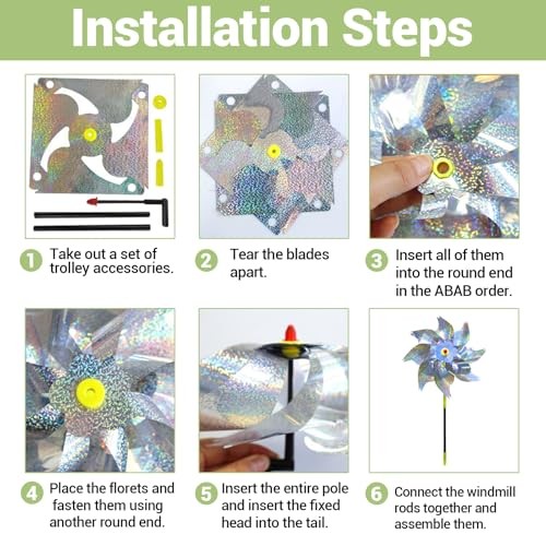 Bird Deterrents for Outside, 10 Pack Reflective Pinwheels for Silver-floral - Picture 5 of 6