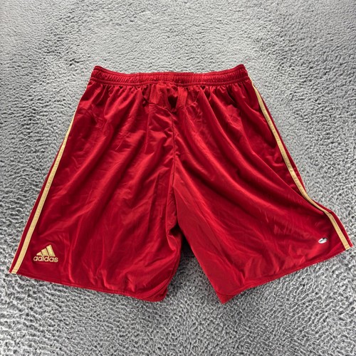 Vintage Adidas Fußball Shorts Herren 2XL rot Polyester Deutschland Team 3 Goldstreifen - Bild 5 von 10