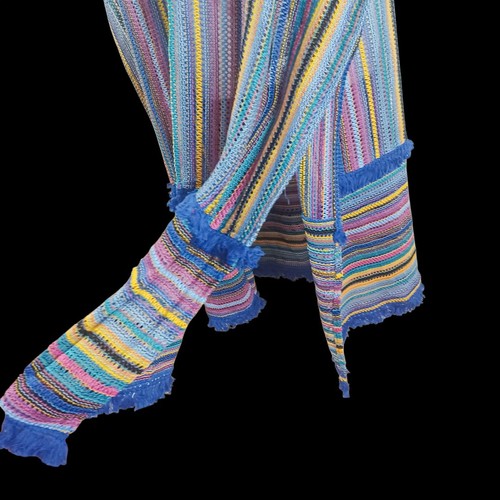 Davi & Dani Kimono M Multicolor Stripe Fringe Open Cover Up Boho Festival Beach - Picture 5 of 9