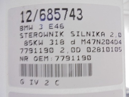 BMW 3 E46 2002 Motorsteuergerät ECU 7791190 AOJ51644 - Bild 5 von 5