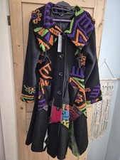 Made In Italy Boiled Wool Patchwork Fit And Flare Longline Coat