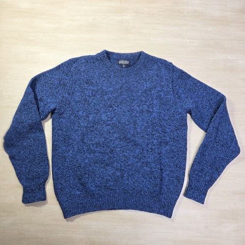 Vintage Lands End Wool Blend Sweater Made in USA Blue Black Size Large Long - Picture 1 of 8