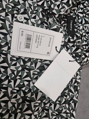 Theory Mens L ShortSleeve Angle Geometric Triangle Button Front Shirt Irving  - Picture 8 of 14