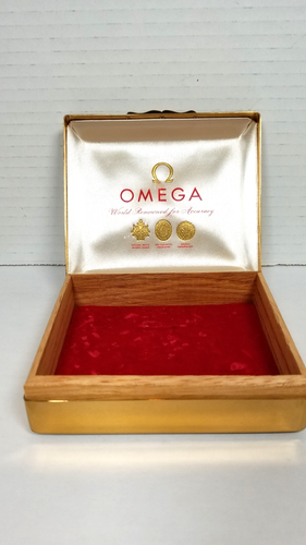 Vintage Omega Metal Gold Tone Watch Box With Wood & Red Velvet Inner Box Only - Picture 4 of 21