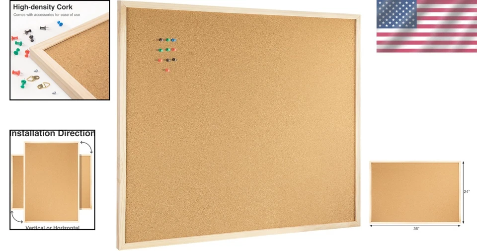 High-Density Cork Board 24''x36'' with Stylish Oak Frame for Home & Office - Image 2 of 4