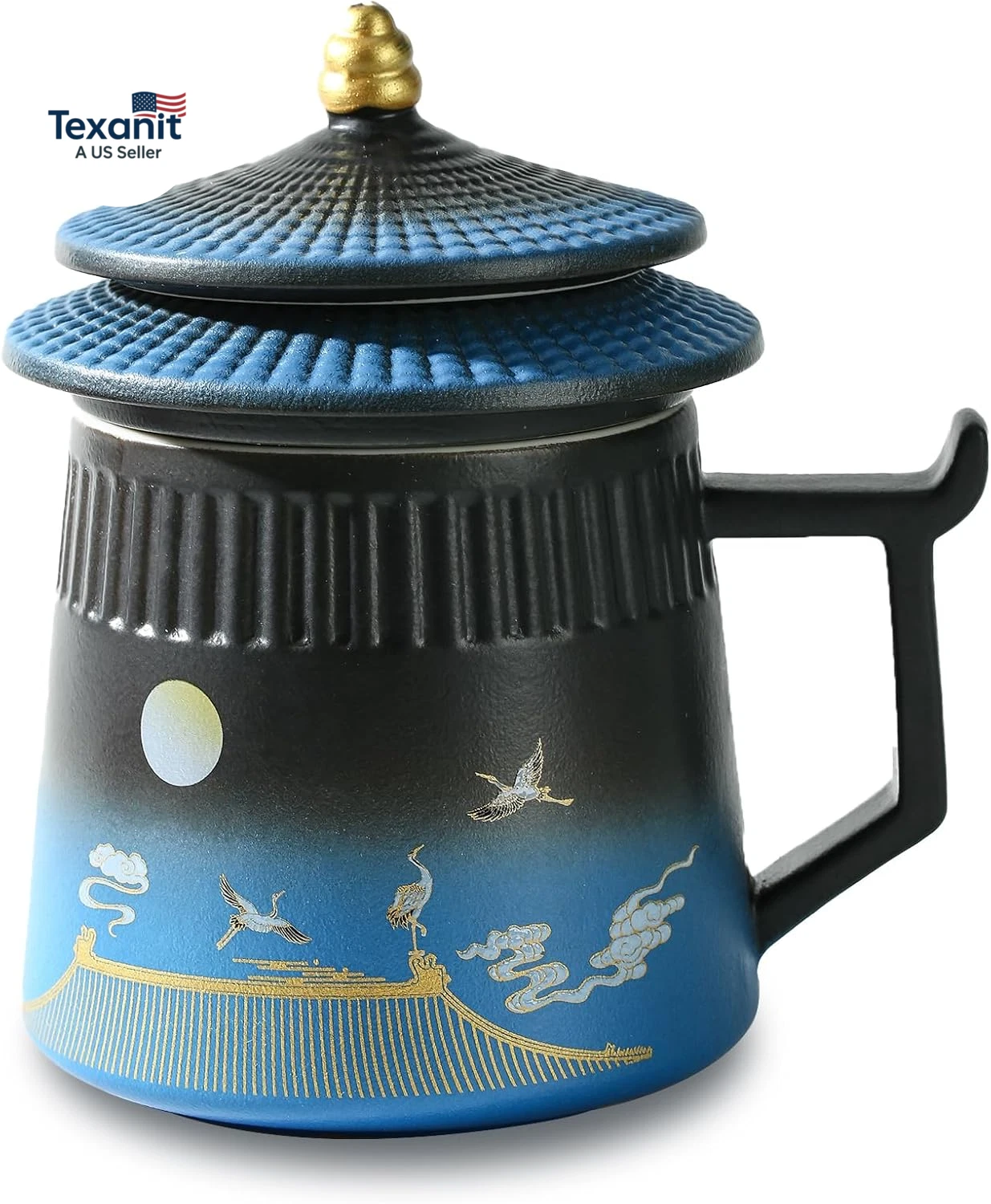 Tea Cup with Infuser and Lid,Loose Leaf Tea Steeper Cup 14.8Oz Ceramic Tea Infus