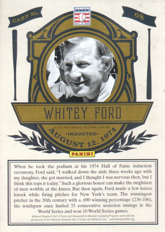 2012 Panini Cooperstown Induction #8 Whitey Ford - BB - Image 2 of 2