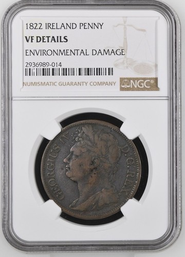 1822 Ireland Penny George IV - NGC VF Details (Environmental Damage) - Picture 1 of 2