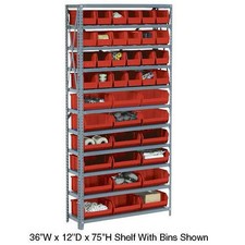 Open Bin Shelving w/6 Shelves  30 Red Bins 36x12x39