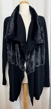 Banana Republic Black Faux Fur Shawl Collar Sweater Coat Jacket XL Merino Blend