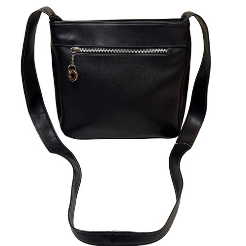 Giannini Black Faux Leather Crossbody Shoulder Bag With Zipper Pocket - Picture 2 of 8