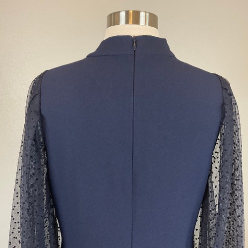 Vince Camuto Women's Cocktail Dress Size 8 Blue Sheer Dot Long Sleeved Shift - 第 8/12 張圖片