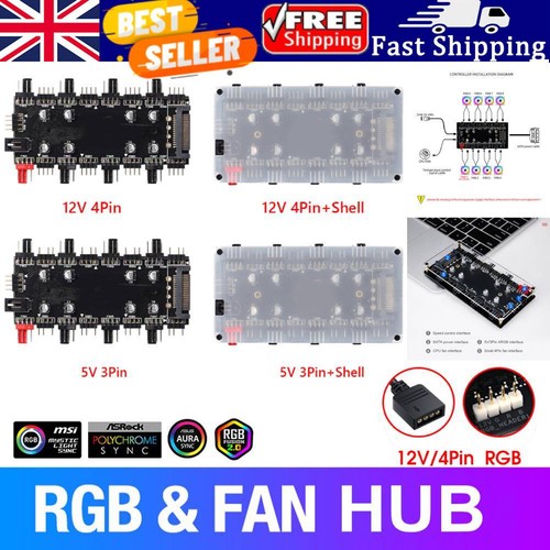 1 To 8 Multi Way RGB PWM HUB Splitter for PC Fan 12V/4 Pin LED Light Adapter New