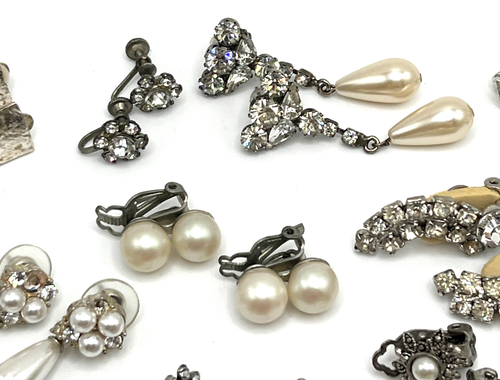 Konvolut Vintage Ohrringe Clip On gemischt durchbohrt Schraubverschluss Kunstperlen Strass - Bild 5 von 23