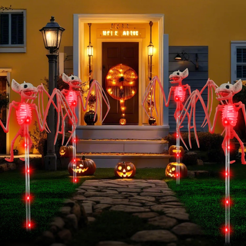 Juego de 2 luces solares de jardín de Halloween 3D murciélago rojo esqueleto camino decoración exterior - Imagen 5 de 9