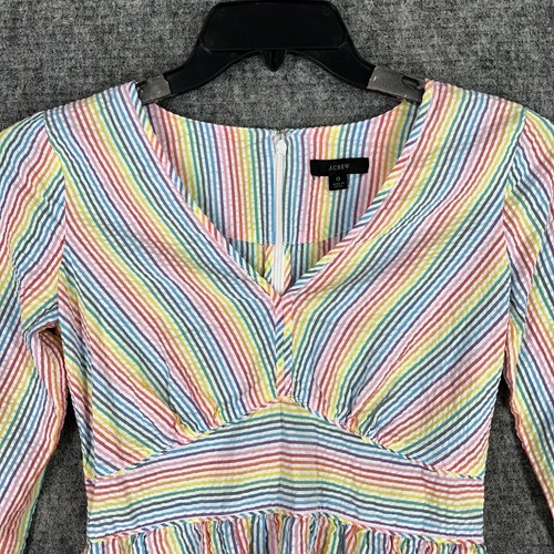 J Crew Shirt Womens 0 V-neck Peplum Rainbow Seersucker Piping Cotton Blouse - Picture 3 of 12