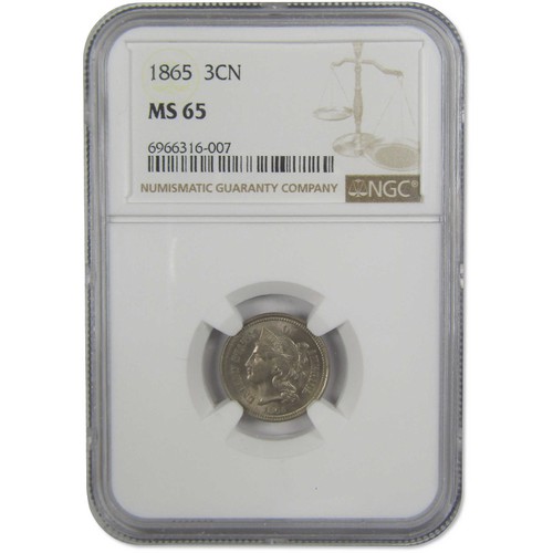 1865 Nickel Three Cent Piece MS 65 NGC Uncirculated 3c Coin - Picture 1 of 4