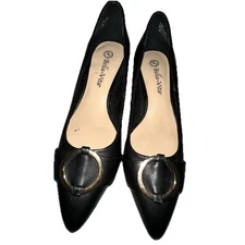 Bella Vita Size 8W Black Leather Kitten Heel Pumps 51-2562 Elegant Witchy Gothic