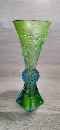 Liuli GongFang Crystal Presenting Wine Pair Boxed Signed Amber & Green Plum - Picture 5 of 16