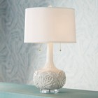 Natalia Modern Table Lamp 27" Tall White Floral Ceramic Dimmer for Bedroom House