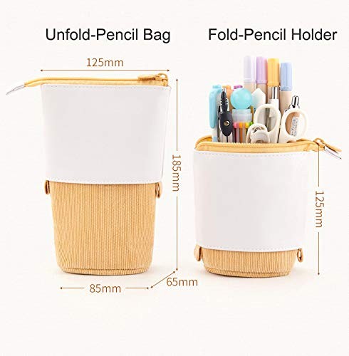 Pen Pencil Telescopic Holder Stationery Case, PU Corduroy Stand-up Green - Foto 5 di 8