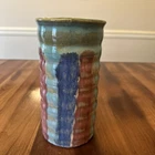 Hull Pottery 1920s Multicolor Ribbed Cylinder Vase. 8.25” By 4.25” Hand Thrown
