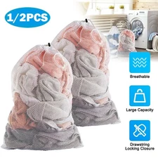 1/2X Heavy Duty Laundry Bags Large Mesh Wash Clothes With Drawstring Top Closure